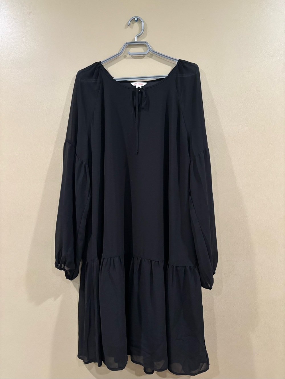 Size 1X Joe Fresh Women's Black Long Sleeve Tiered Dress